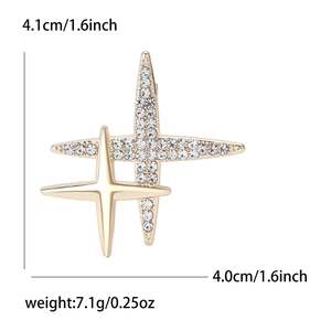 Broche double étoile élégante avec strass pour manteaux femme, design doré, 4,1 cm