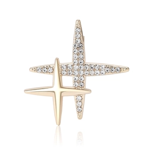 Exquise broche double étoile avec strass brillants et alliage plaqué or élégant