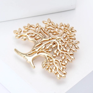 Polished golden money tree brooch pin for suits and sweaters in minimalist style