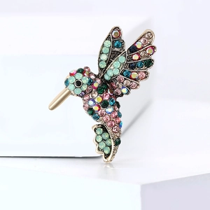 Exquisite hummingbird brooch with colorful crystals and polished alloy for suit decoration