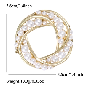 Broche couronne de perles dorées pour femme, diamètre 3,6 cm et pesant environ 10,0 g