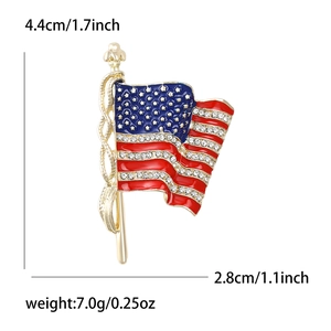Golden alloy American flag enamel brooch with sparkling white crystals 4.4cm x 2.8cm