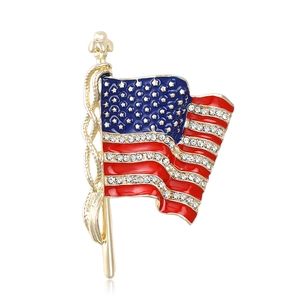Creative alloy enamel American flag brooch with red and blue accents and rhinestones