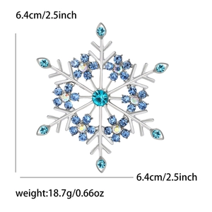Eleganter Silber Schneeflocke Brosche mit blauen Kristallen, 6,4 cm groß und 18,7g