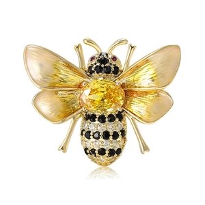 Simpatica Spilla a Forma di Ape per Donna Rame Giallo Strass Smalto Insetto Pin per Abiti Cardigan Gioielli di Moda Regalo