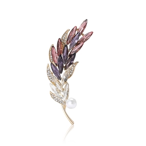 Feder Weizenähre Brosche Legierung Strass Kunstperle Eleganter Pin Für Damen Anzug Mantel Büro Party Modeschmuck