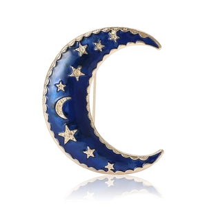 Élégante Broche Lune Étoile en Alliage Émaillé Avec Strass Épingle Lune Style Coréen pour Décoration de Vêtements Femmes