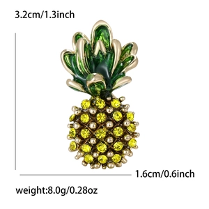 Exquisite pineapple brooch with yellow crystals and green enamel on a gold-plated base