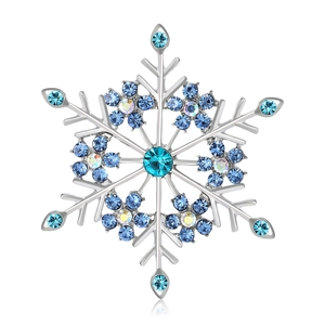 Exquisite Legierung Strass Schneeflocke Brosche Elegant Blau Silber Kontrast Corsage Zubehör Für Damen Weihnachten Party Schmuck