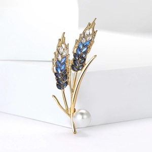 Elegant Wheat Ear Brooch Pin For Women Alloy Crystal Artificial Pearl Brooch For Business Suit Wedding Banquet Jewelry Accessory