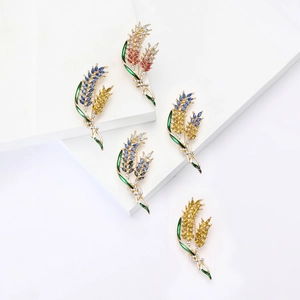 Elegant gold wheat brooch with multi-color rhinestones for women suit and sweater