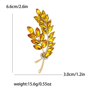 Broche épi de blé dorée avec cristaux jaunes marquise et strass pour femmes