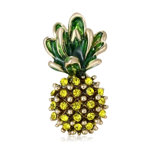 Exquisite Pineapple Alloy Rhinestone Brooch Fashion Enamel Fruit Pin For Men Women Business Suit Sweater Corset Jewelry Gift