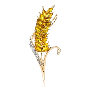Broche Épi de Blé en Alliage de Luxe Strass Jaune Incrusté Mode Costume Pull Corset Accessoire Épingle pour Femme Bijoux