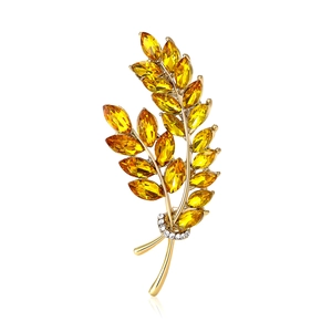Broche Épi de Blé en Alliage de Luxe Pour Femmes Strass Jaune Cristal Fleur Épingle Élégant Accessoires de Vêtements Bijoux Cadeau