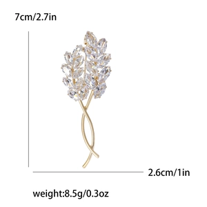 Broche épi de blé dorée élégante avec cristaux brillants et dimensions indiquées