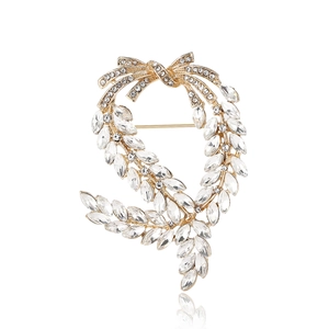 Elegant Alloy Wheat Ear Bowknot Brooch For Women Fashion Inlaid Rhinestone Clothing Corsage Accessory Jewelry Gold Silver Pin