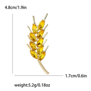 Broche épi de blé dorée avec cristaux jaunes, accessoire de mode élégant de 4,8cm x 1,7cm