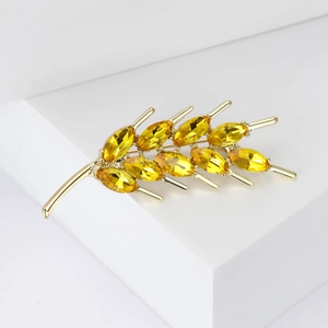 Élégante broche en épi de blé doré avec cristaux marquise jaunes pour vestes