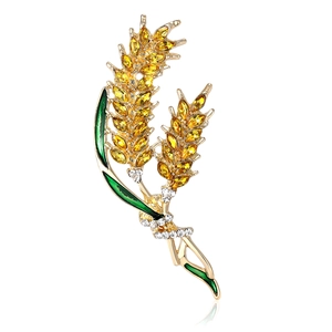 Elegant Alloy Wheat Ear Brooch For Women High Grade Rhinestone Enamel Plant Flower Lapel Pin Fashion Jewelry For Coat Suit Wedding Party Decoration