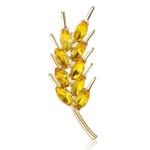 Exquise Broche en Épi de Blé en Alliage pour Femmes Couleur Or Strass Incrusté Mode Banlieue Accessoires de Vêtements