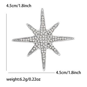 Elegant 4.5cm silver alloy starburst brooch with sparkling rhinestones for women
