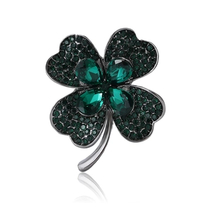 Broche Trèfle à Quatre Feuilles pour Femmes Alliage de Haute Qualité Strass Épingle de Corsage Herbe de la Chance pour Costumes Pull Bijoux Accessoires