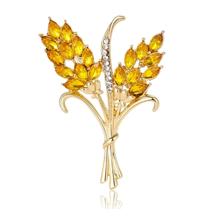 Fashion Elegant Wheat Ear Alloy Rhinestone Brooch For Women Gold Plated Plant Shaped Corset Pin Suit Sweater Jewelry Accessories