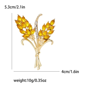 Elegant wheat stalk brooch in gold alloy with yellow gemstones for women's suits