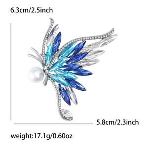 Broche papillon élégante avec cristaux bleus et perle pour costumes de femmes