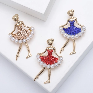 Eleganti spille ballerina di danza con perle e strass nei colori oro, blu e rosso intenso