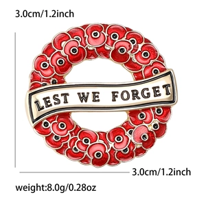 Spilla ghirlanda di papaveri in smalto con nastro Lest We Forget per gioielli donna