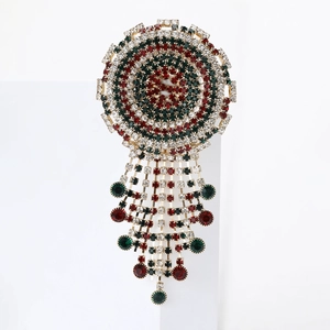 Vintage Alloy Rhinestone Round Tassel Brooch Gold Plated Crystal Concentric Circle Breastpin For Wedding Banquet Women Jewelry
