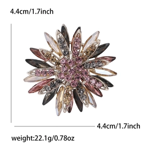 Eleganter Sonnenblumen-Brosche mit bunten Strasssteinen und goldener Legierung