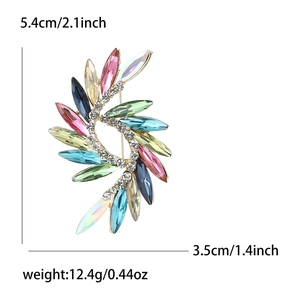 Elegant colorful crystal swirl brooch with rhinestones in gold alloy for women
