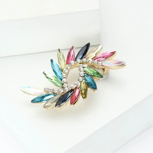 Elegant gold alloy colorful rhinestone spiral brooch with sparkling marquise crystals