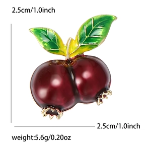 Fashionable alloy enamel pomegranate brooch with red berries and green leaves, 2.5cm size