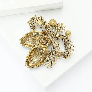 Creative alloy rhinestone pine cone brooch for women with vintage gold finish back view