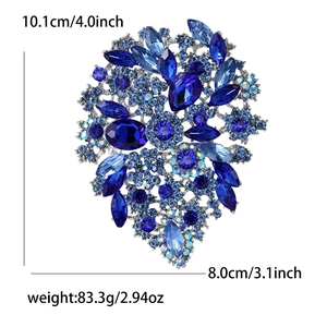 Vintage style large blue rhinestone alloy brooch for women featuring mixed crystal shapes