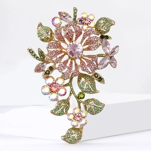 Elegant floral butterfly brooch with pink crystals and gold-tone finish for women