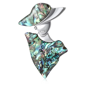 Vintage Alloy Abalone Shell Lady Portrait Brooch Elegant Hat Woman Figure Pin For Suit Coat Women Fashion Jewelry