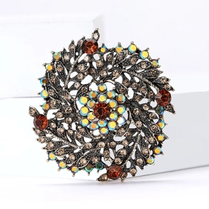 Broche couronne de blé vintage avec strass champagne sur base bronze antique