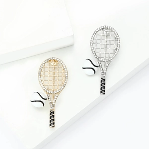 Fashion tennis racket brooch set in gold and silver colors with sparkling rhinestones