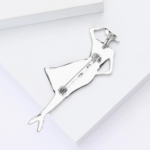 Detailed back view of silver alloy lady brooch showing secure safety pin and polished finish
