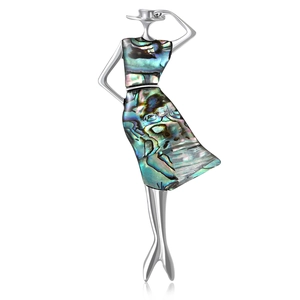 Vintage Alloy Shell Inlaid Woman Silhouette Brooch Pin For Women Fashion Elegant Hat Lady Figure Brooch Dress Accessories Jewelry