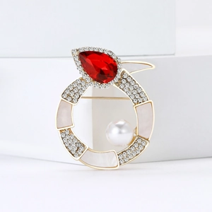 Eleganter Gold-Schlangen-Anstecker mit rotem Kristall, Perle und Diamanten-Deko