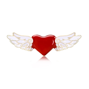 Nouvelle Broche Cœur Ailes d'Ange en Alliage Émaillé Mode Minimaliste Épinglette Cœur Rouge Accessoire de Vêtements pour Femmes Bijoux de la Saint-Valentin