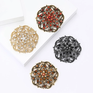 Vintage hollow alloy brooches with rhinestones in four classic antique color styles