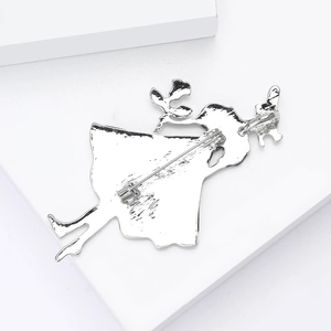 Detailed back view of silver alloy rose dress brooch showing secure safety pin clasp