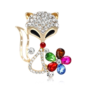 Spilla da Donna in Lega a Forma di Volpe e Fiore Elegante Spilla Animale con Strass Gioielli in Cristallo Colorato